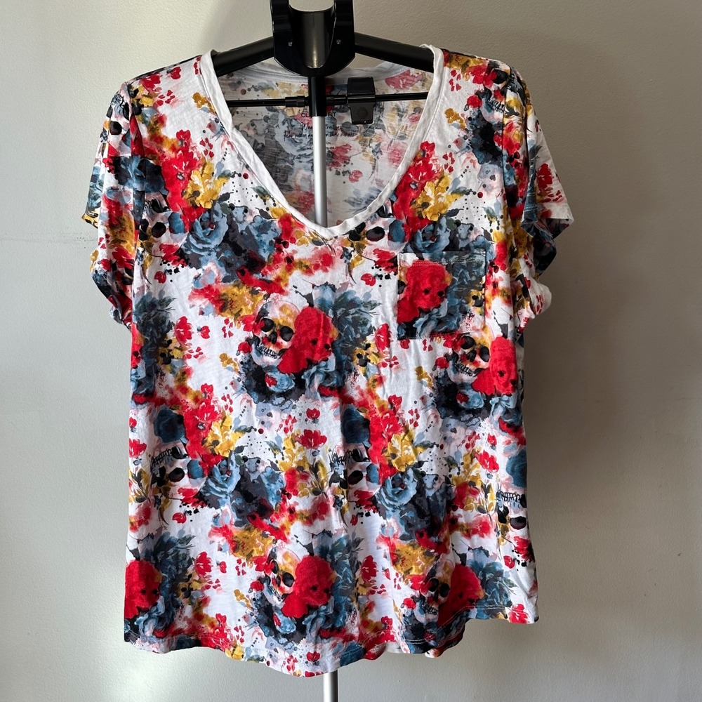 Torrid Skull Floral T Shirt Women 3 Plus Size Grunge Soft Alt Indie Sleaze